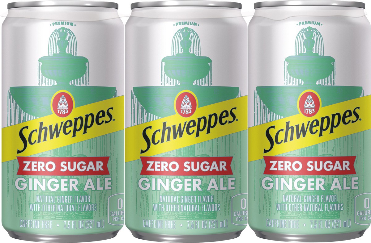 slide 2 of 7, Schweppes Zero Sugar Ginger Ale, 7.5 fl oz cans, 6 pack, 6 ct