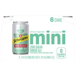 Schweppes Zero Sugar Ginger Ale, 7.5 fl oz cans, 6 pack