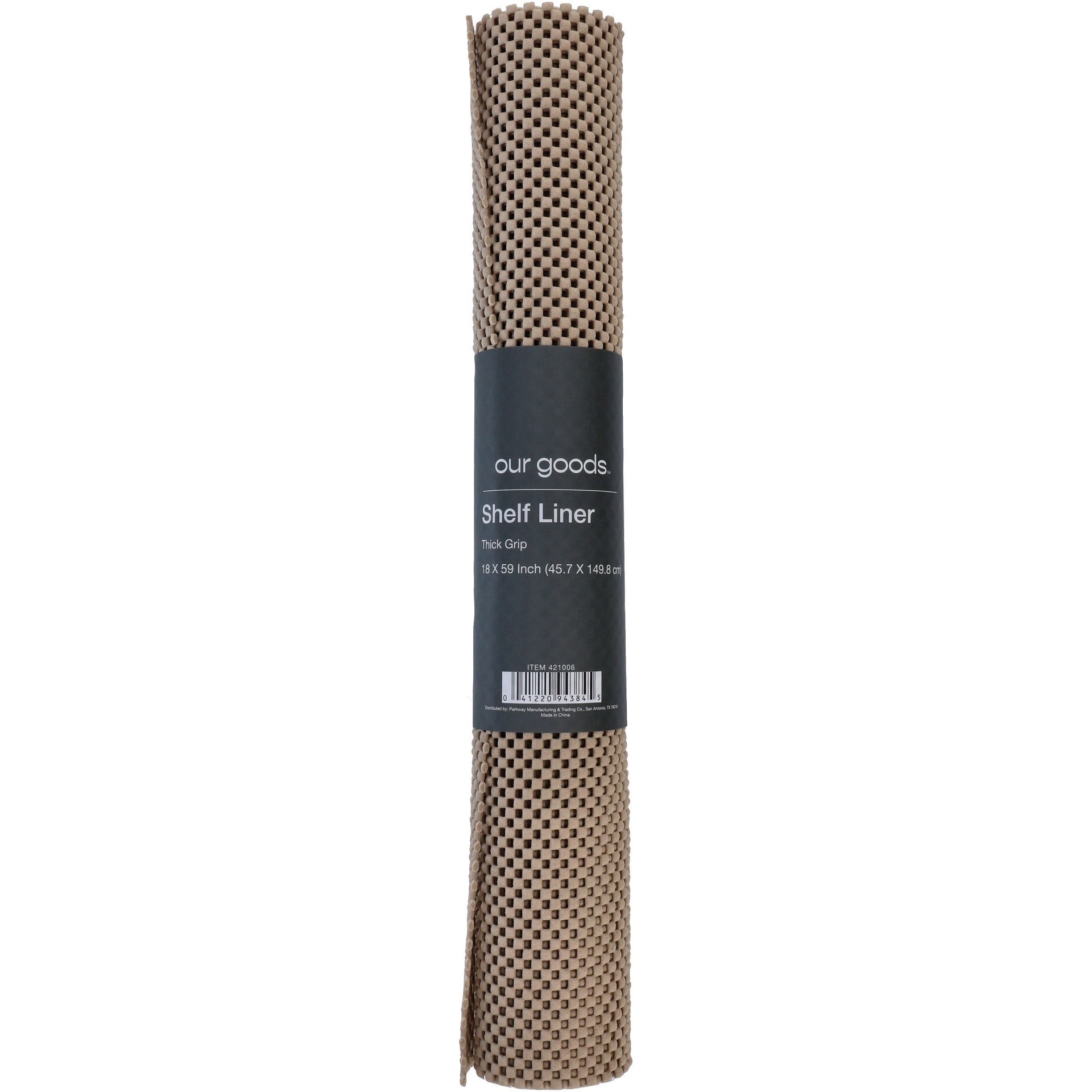 slide 1 of 1, our goods Thick Grip Shelf Liner - Taupe, 59 ft