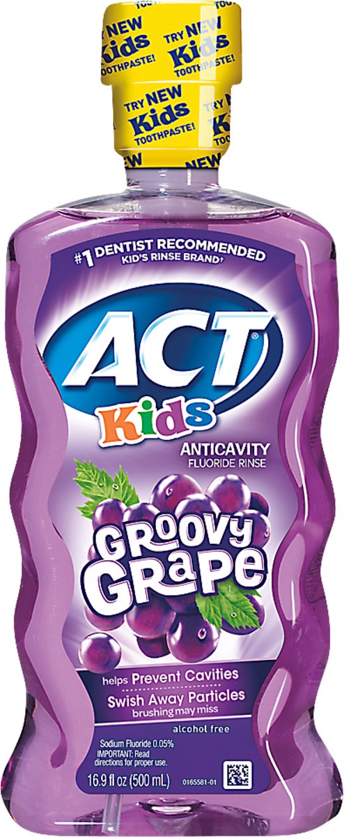 slide 1 of 3, ACT Alcohol Free Kids Anticavity Groovy Grape Fluoride Rinse 16.9 oz, 16.9 fl oz