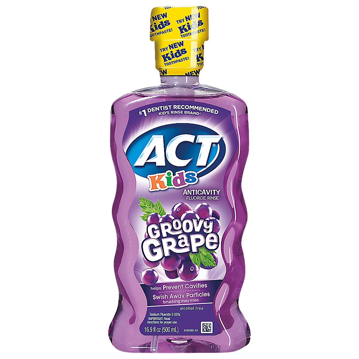 slide 1 of 7, ACT Kids Anti-Cavity Fluoride Rinse Groovy Grape Children's Mouthwash with Fluoride &; Exact Dosage Meter, 16.9 fl oz
