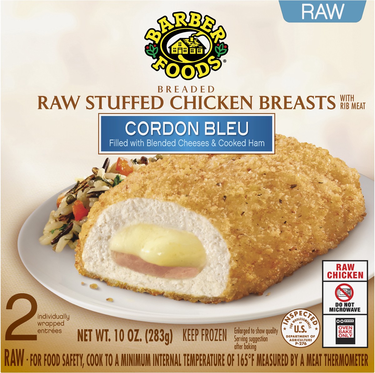 slide 2 of 7, Barber Foods Stuffed Chicken Breasts Cordon Bleu, 2 Count (Frozen), 283.50 g