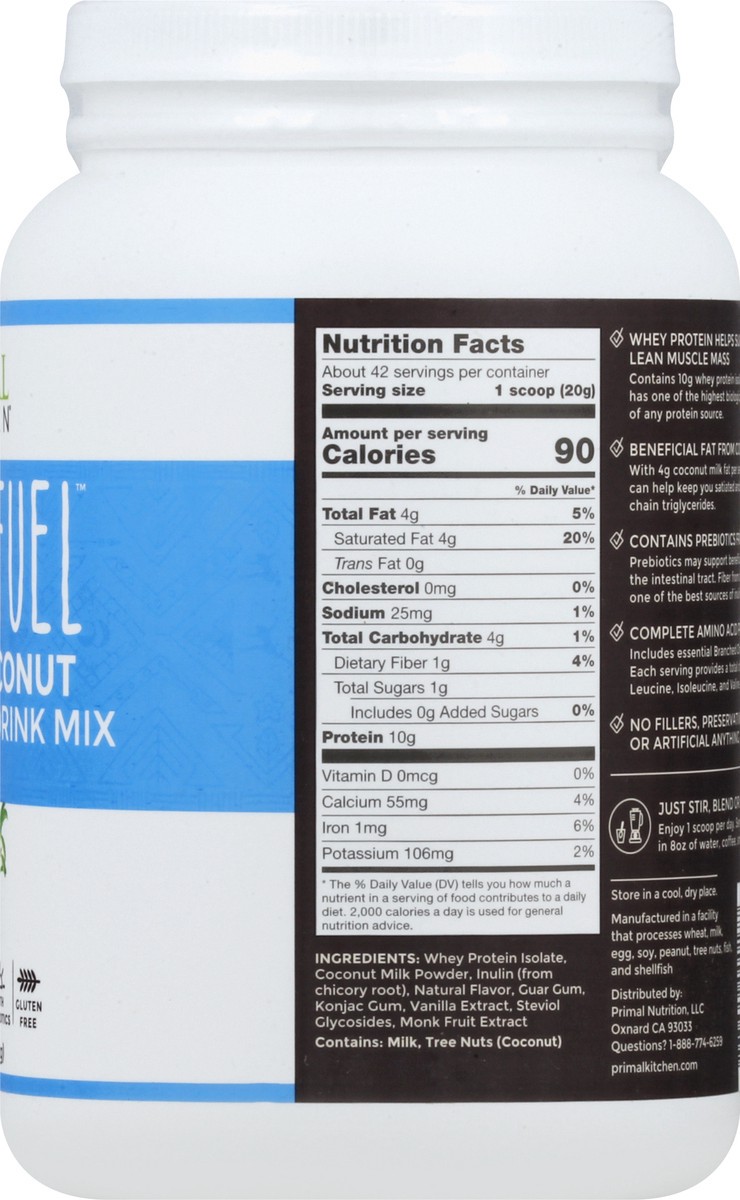 slide 5 of 13, Primal Kitchen Primal Fuel Whey Protein Vanilla Coconut Drink Mix 1.85 lb, 1.85 lb