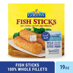 Gorton's Gorton''s Crunchy Breaded Fish Sticks Cut from 100% Whole Fish Fillets (Not Minced), Wild Caught Alaskan Pollock with Crunchy Panko Breadcrumbs, Frozen, 20 Count, 19 Ounce Resealable Package