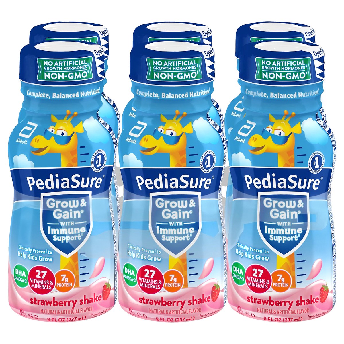 slide 2 of 6, PediaSure Grow & Gain Strawberry Shake 6 - 8 fl oz Bottles, 6 ct; 8 fl oz