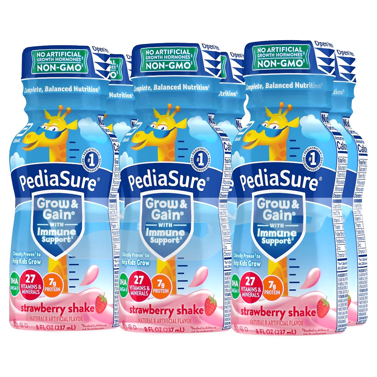 slide 3 of 6, PediaSure Grow & Gain Strawberry Shake 6 - 8 fl oz Bottles, 6 ct; 8 fl oz