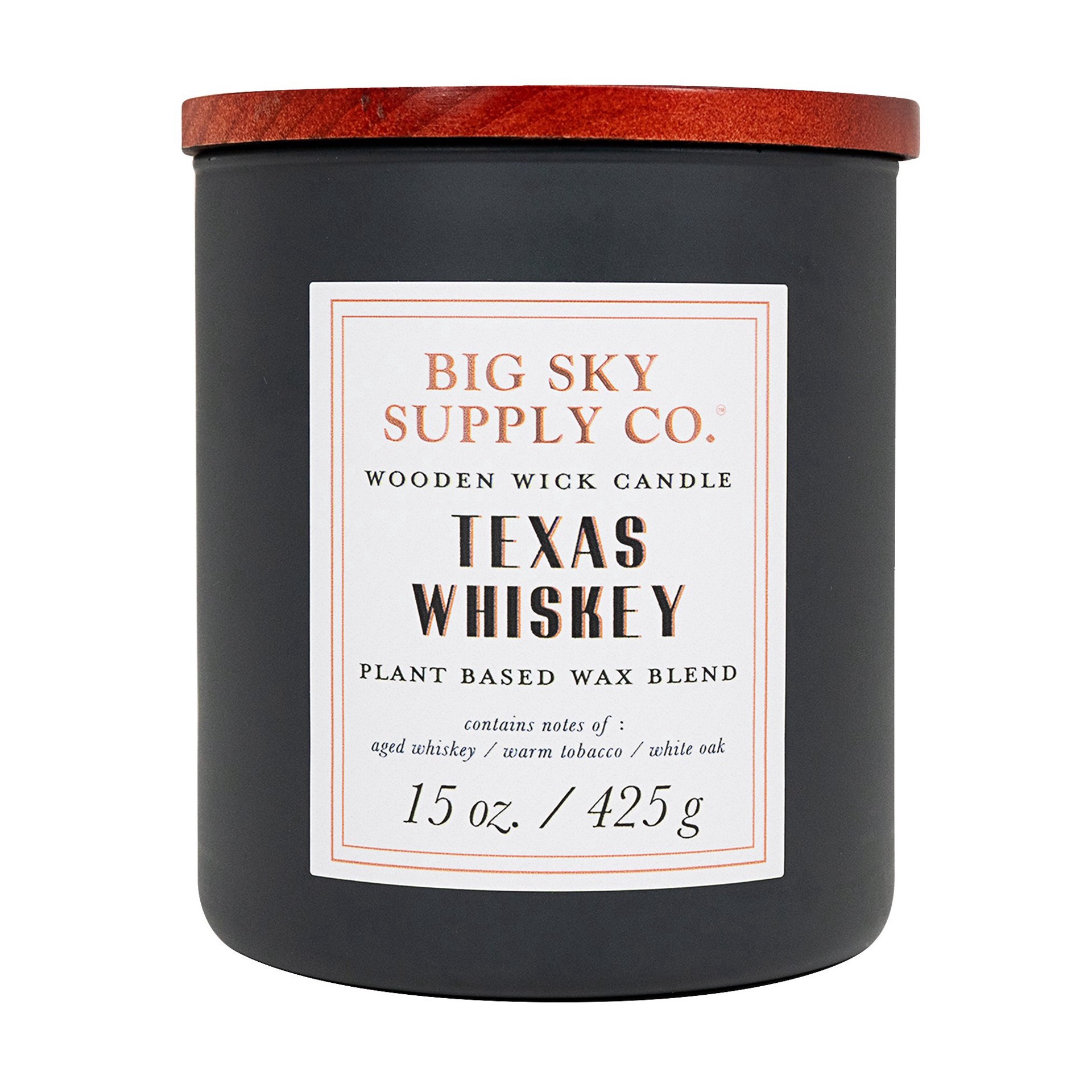 slide 1 of 1, Big Sky Supply Co. Texas Whiskey Scented Wooden Wick Candle, 15 oz