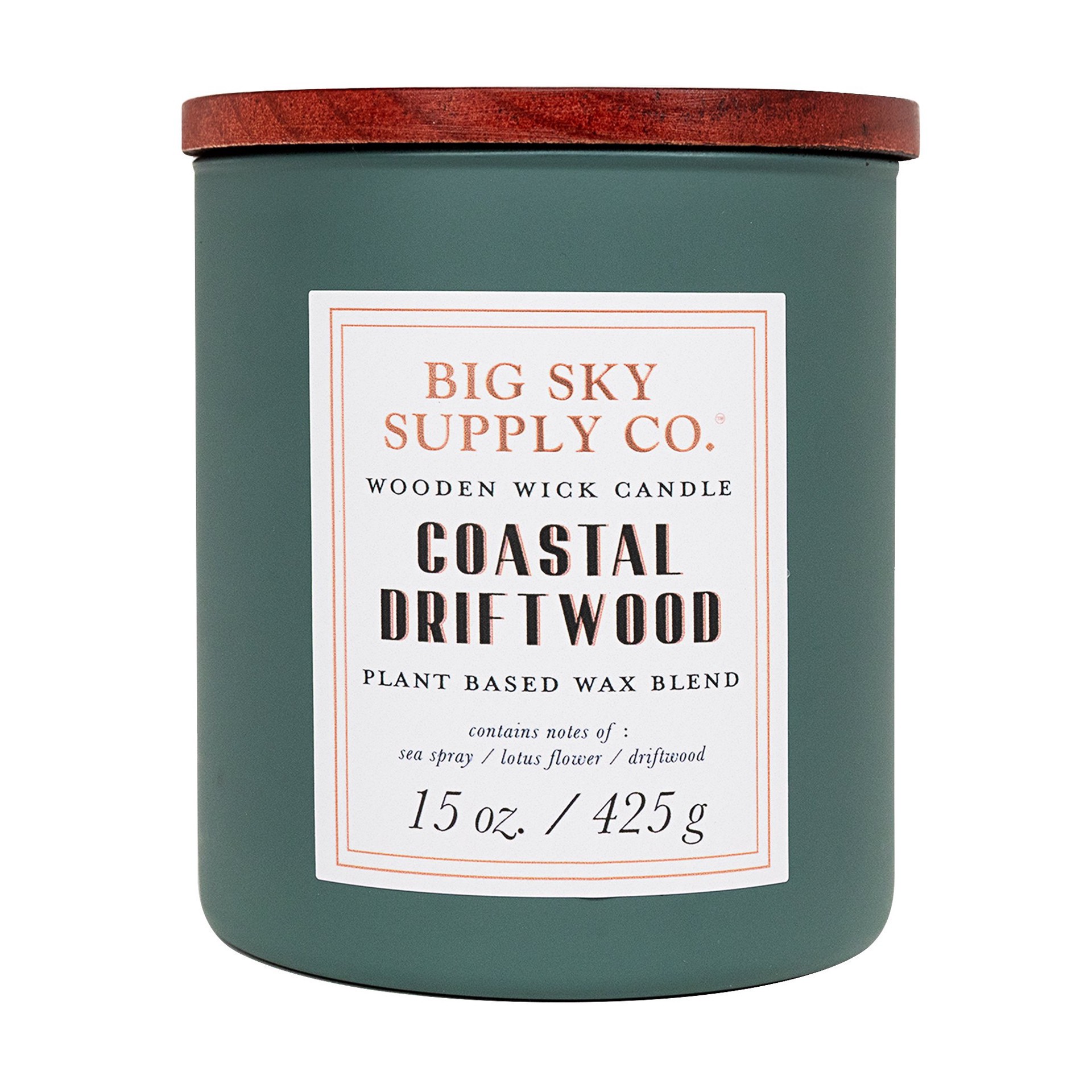 slide 1 of 1, Big Sky Supply Co. Coastal Driftwood Scented Wooden Wick Candle, 15 oz