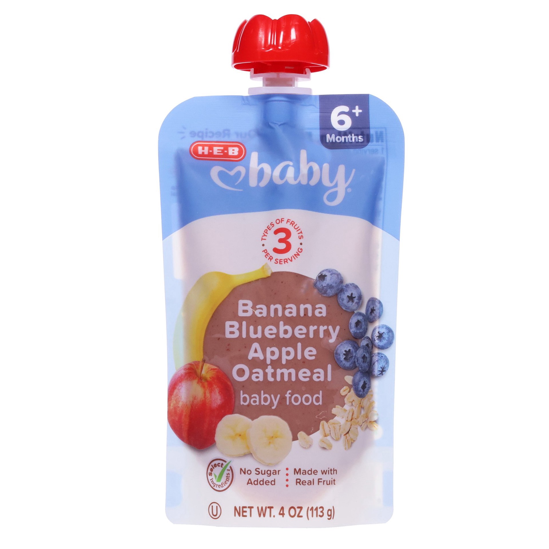 slide 1 of 1, H-E-B Baby Food Pouch - Oat Banana Blueberry, 4 oz
