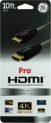 GE Pro HDMI Cable, High Speed With Ethernet, Gold Connectors - Black