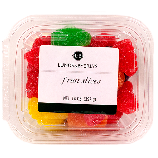 slide 1 of 1, L&B Fruit Slices Gummy Candy, 14 oz