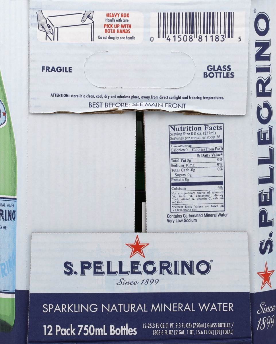 slide 3 of 7, S.Pellegrino Sparkling Natural Mineral Water, 12 Pack of Glass Bottles, 12 ct; 25.3 fl oz
