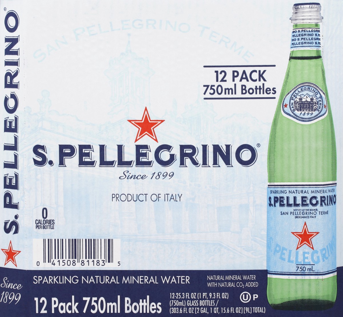 slide 5 of 7, S.Pellegrino Sparkling Natural Mineral Water, 12 Pack of Glass Bottles, 12 ct; 25.3 fl oz