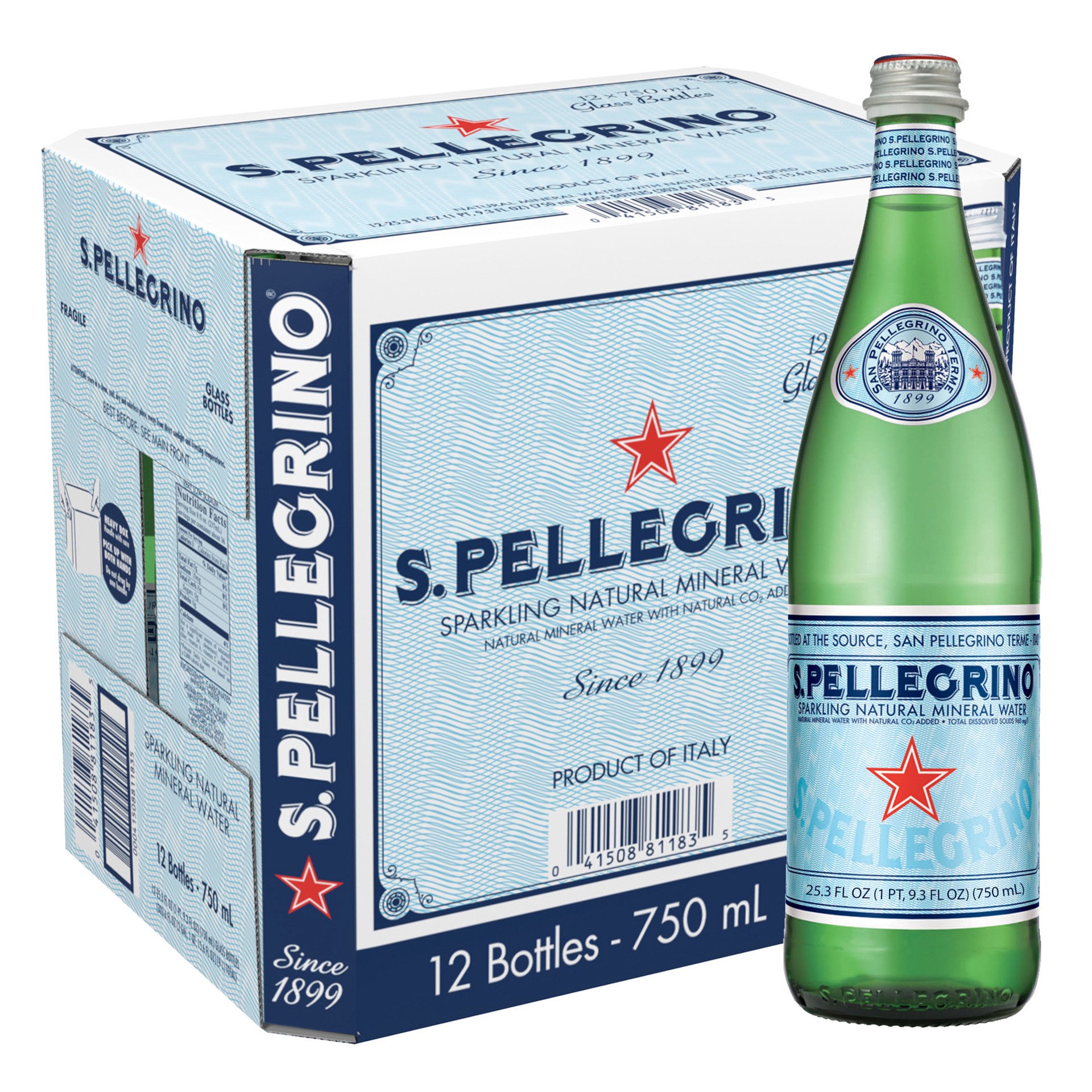 slide 1 of 7, S.Pellegrino Sparkling Natural Mineral Water, 12 Pack of Glass Bottles, 12 ct; 25.3 fl oz