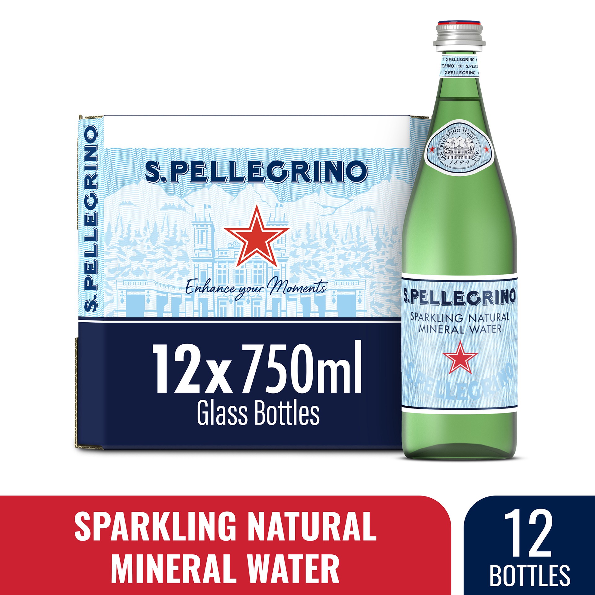 slide 1 of 7, S.Pellegrino Sparkling Natural Mineral Water, of Glass Bottles - 303.60 oz, 12 ct; 25.3 fl oz