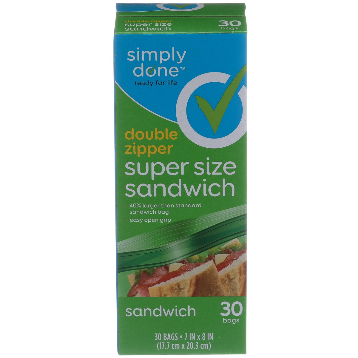 slide 1 of 1, Simply Done Zipper Super Size Sandwich Bags, 30 ct