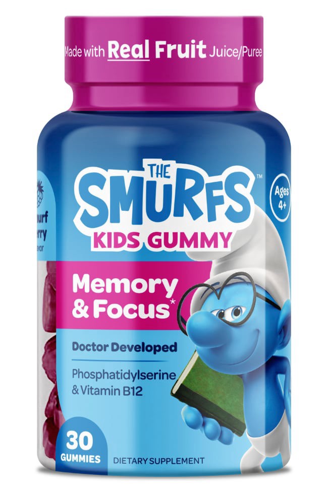 slide 1 of 4, Vitaburst Smurfs Calm Memory And Focus Gummy, 30 ct