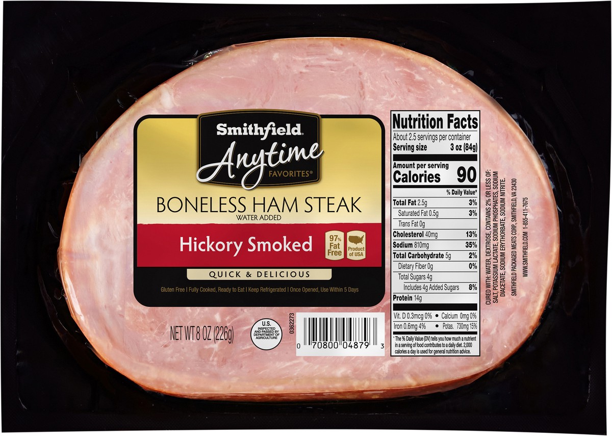 slide 7 of 9, Smithfield Anytime Favorites Hardwood Smoked Center Cut Ham Steak, per lb