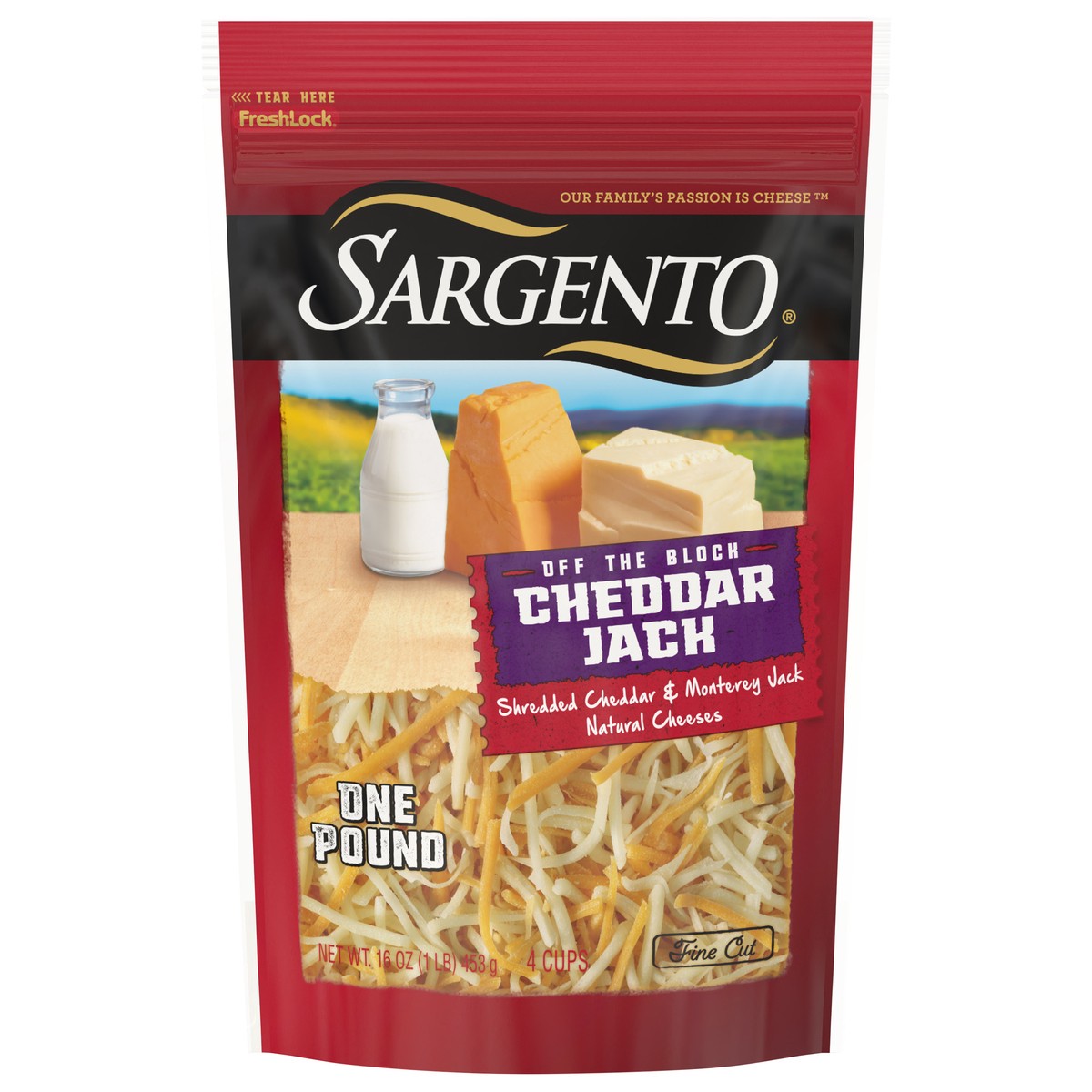 slide 1 of 29, Sargento Off The Block Cheddar Jack Fine Cut Shredded Cheese, 16 oz