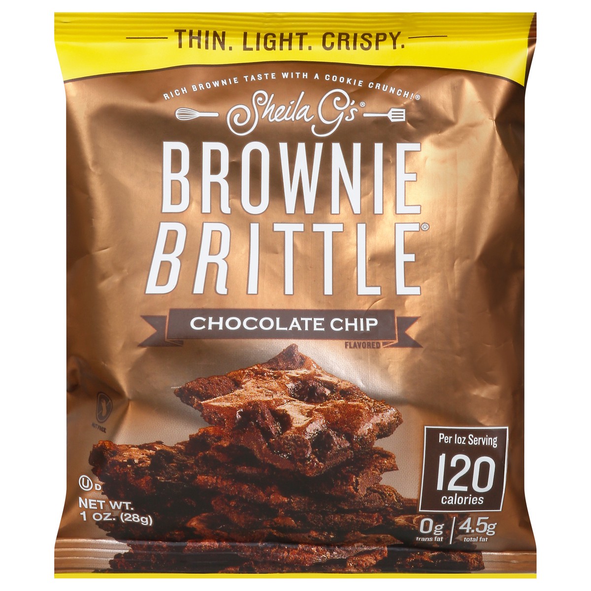 slide 1 of 9, Sheila G's Chocolate Chip Flavored Brownie Brittle 1 oz, 1 oz