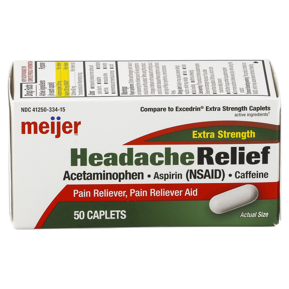 slide 1 of 21, Meijer Extra Strength Headache Relief Caplets, 50 ct
