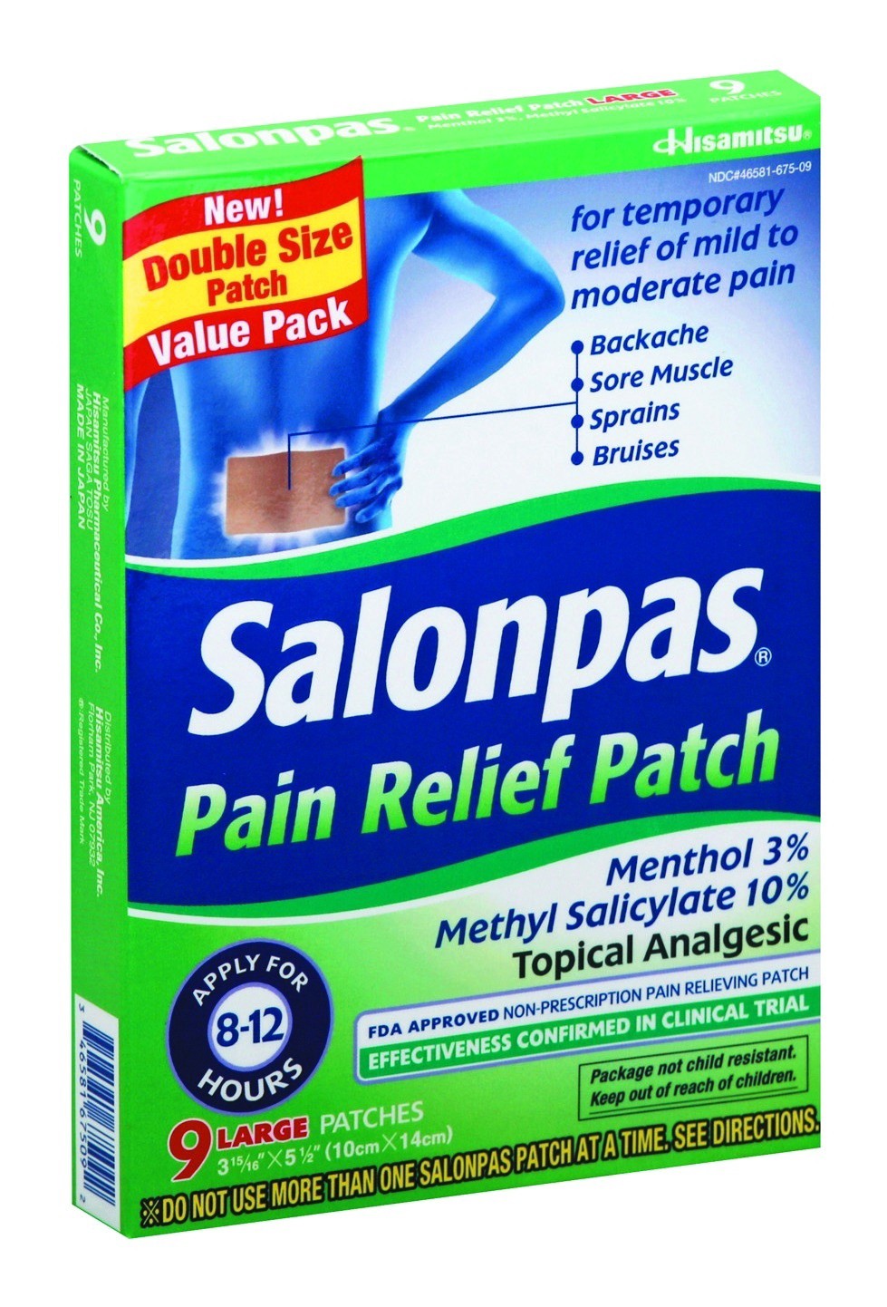 slide 1 of 7, Salonpas Pain Relief Patch Large, 9 ct