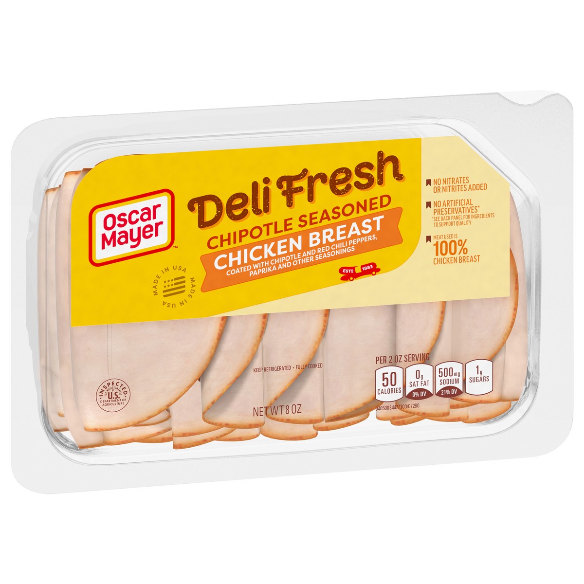 slide 5 of 9, Oscar Mayer Deli Fresh Chipotle Seasoned Sliced Chicken Breast Deli Lunch Meat, 8 oz Package, 8 oz