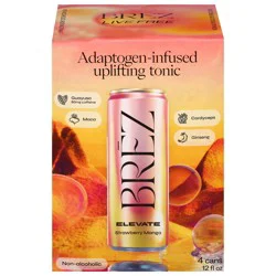 Brez Live Free Non-Alcoholic Uplifting Elevate Strawberry Mango Tonic - 4 x 12 fl oz Cans