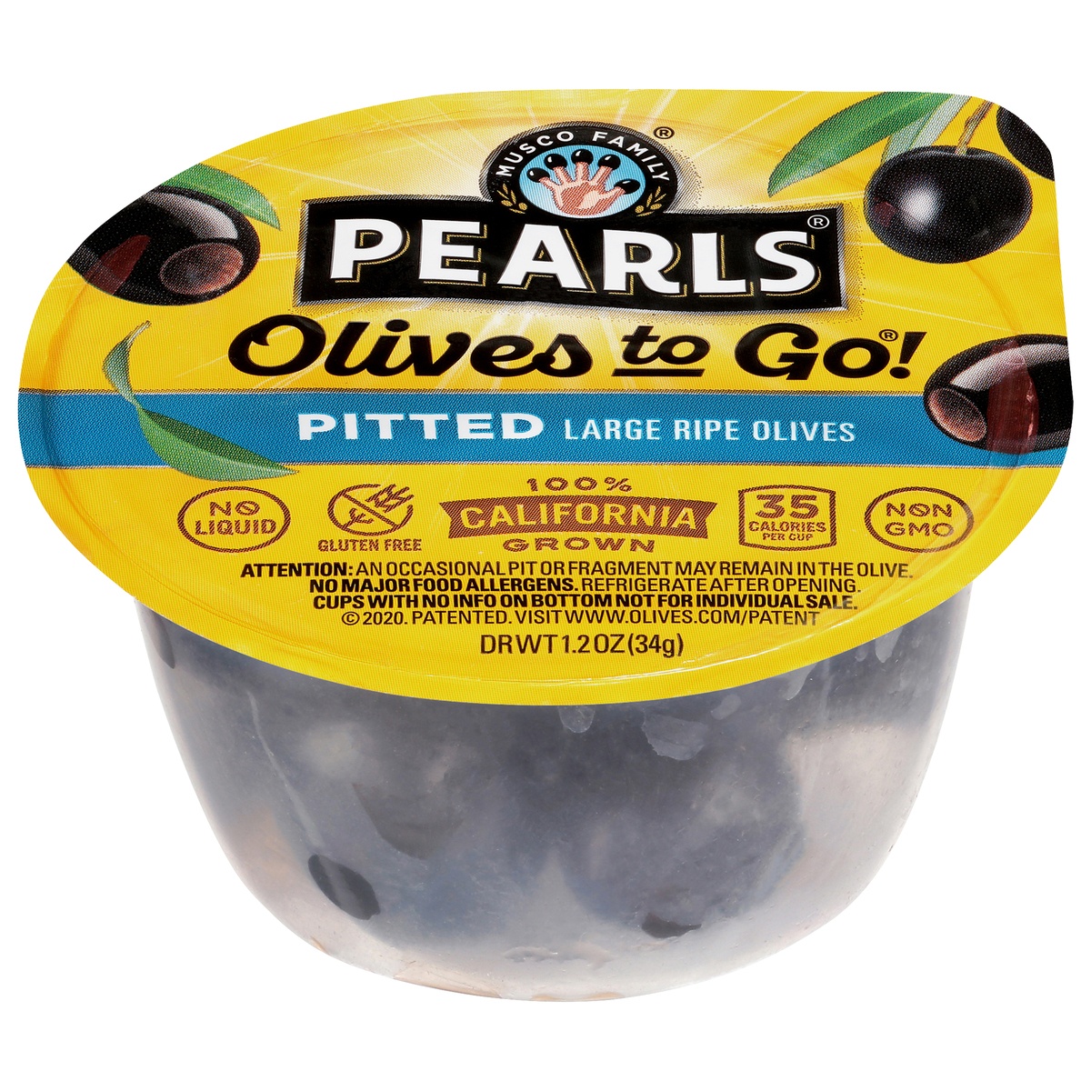 slide 1 of 1, Musco Family Olive Co. Pearls Large Pitted Black Ripe Olives 1.2 oz, 1 ct