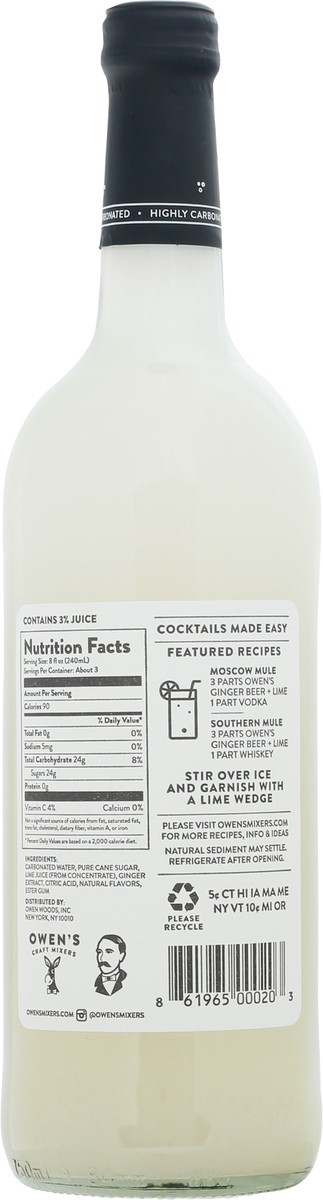 slide 2 of 13, Owen's Craft Mixers Ginger Beer + Lime - 25.4 fl oz, 750 ml