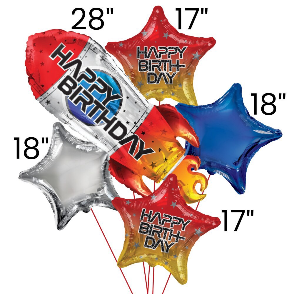 slide 5 of 5, Rocket Birthday Helium Filled Balloon Bouquet, 5 ct