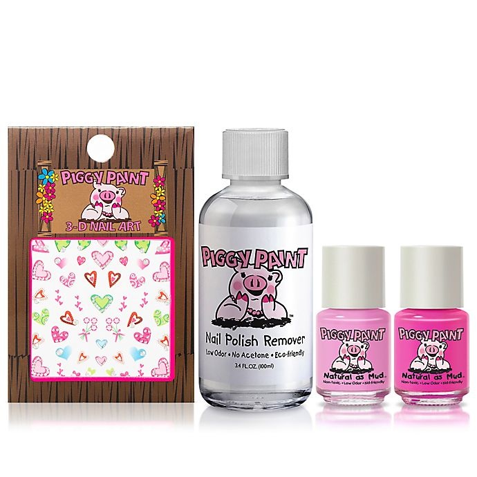 slide 2 of 2, Piggy Paint Perfectly Pink Nail Polish Set with Remover and Heart Nail Art, 4 ct