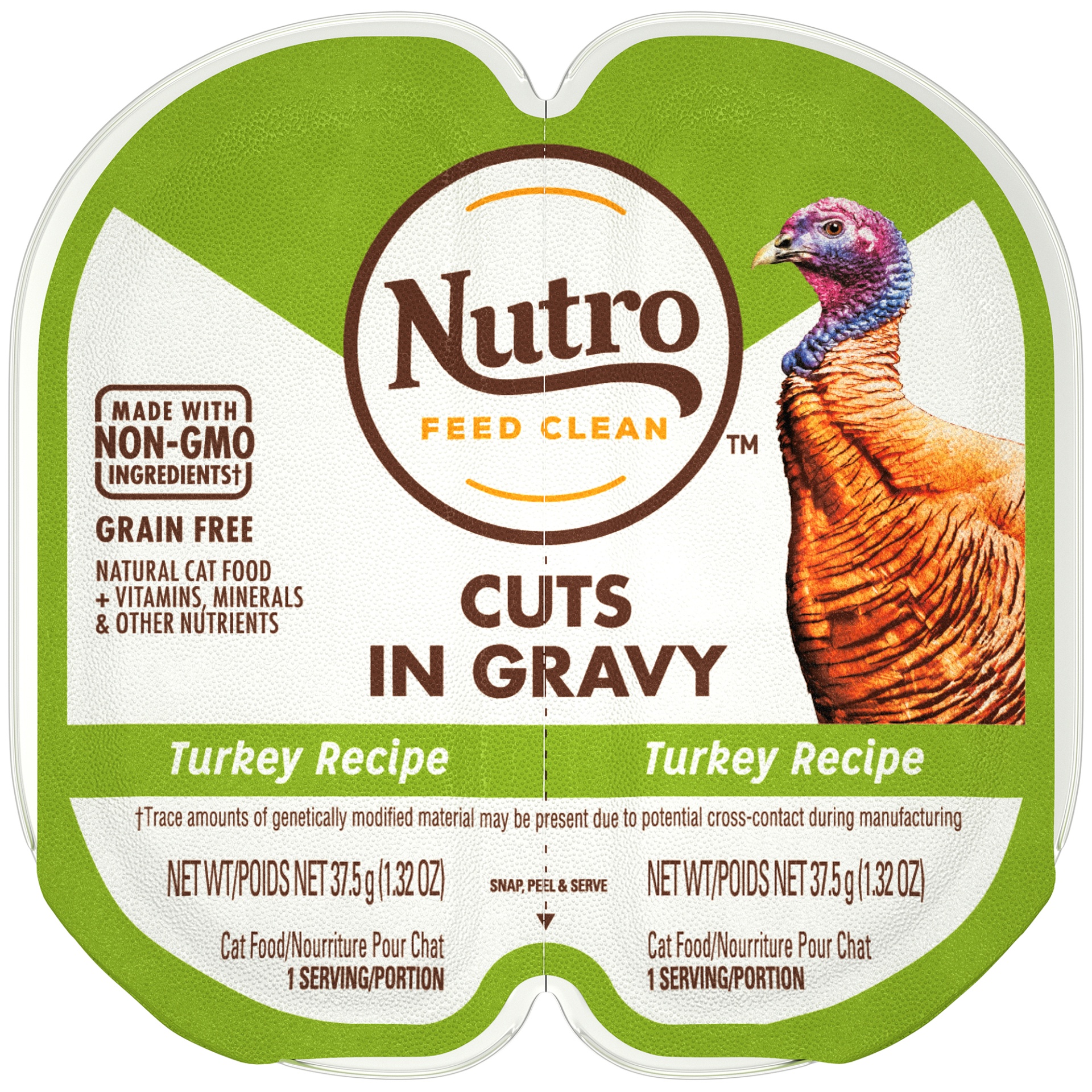 slide 1 of 1, NUTRO Grain Free* Natural Wet Cat Food Cuts in Gravy Turkey Recipe, (24) PERFECT PORTIONS Twin-Pack Trays, 2.64 oz