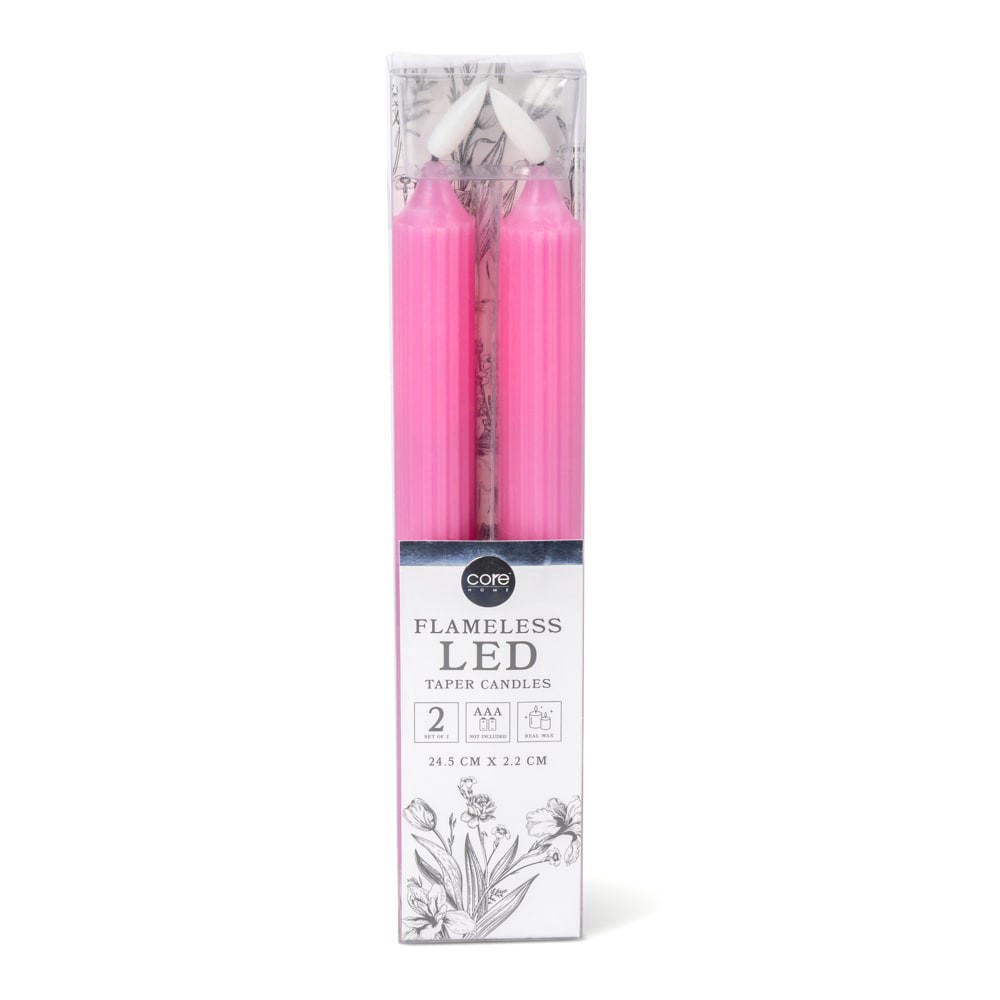 slide 2 of 2, Core Home™ Flameless LED Ribbed Taper Wax Candles - Dark Pink, 2 ct