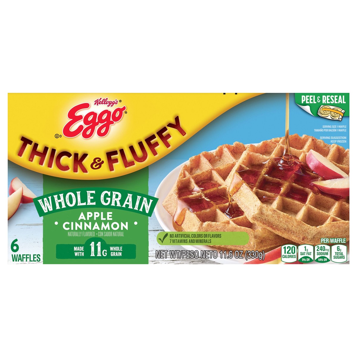 slide 1 of 5, Eggo Kellogg's Eggo Thick and Fluffy Apple Cinnamon Frozen Waffles, 11.6 oz
