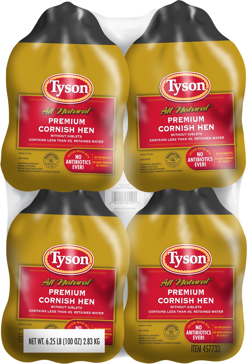 slide 5 of 6, Tyson Premium Whole Cornish Hen (4 Pack), 6.25 lb. (Frozen), 