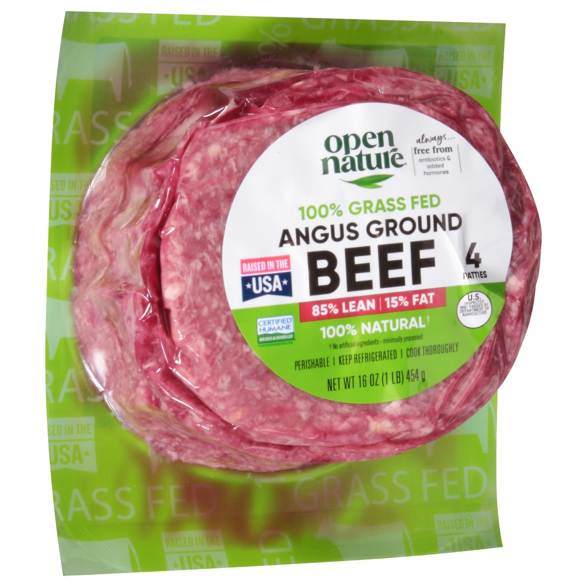 slide 9 of 9, Open Nature Grass Fed Angus Beef Patties, 16 oz