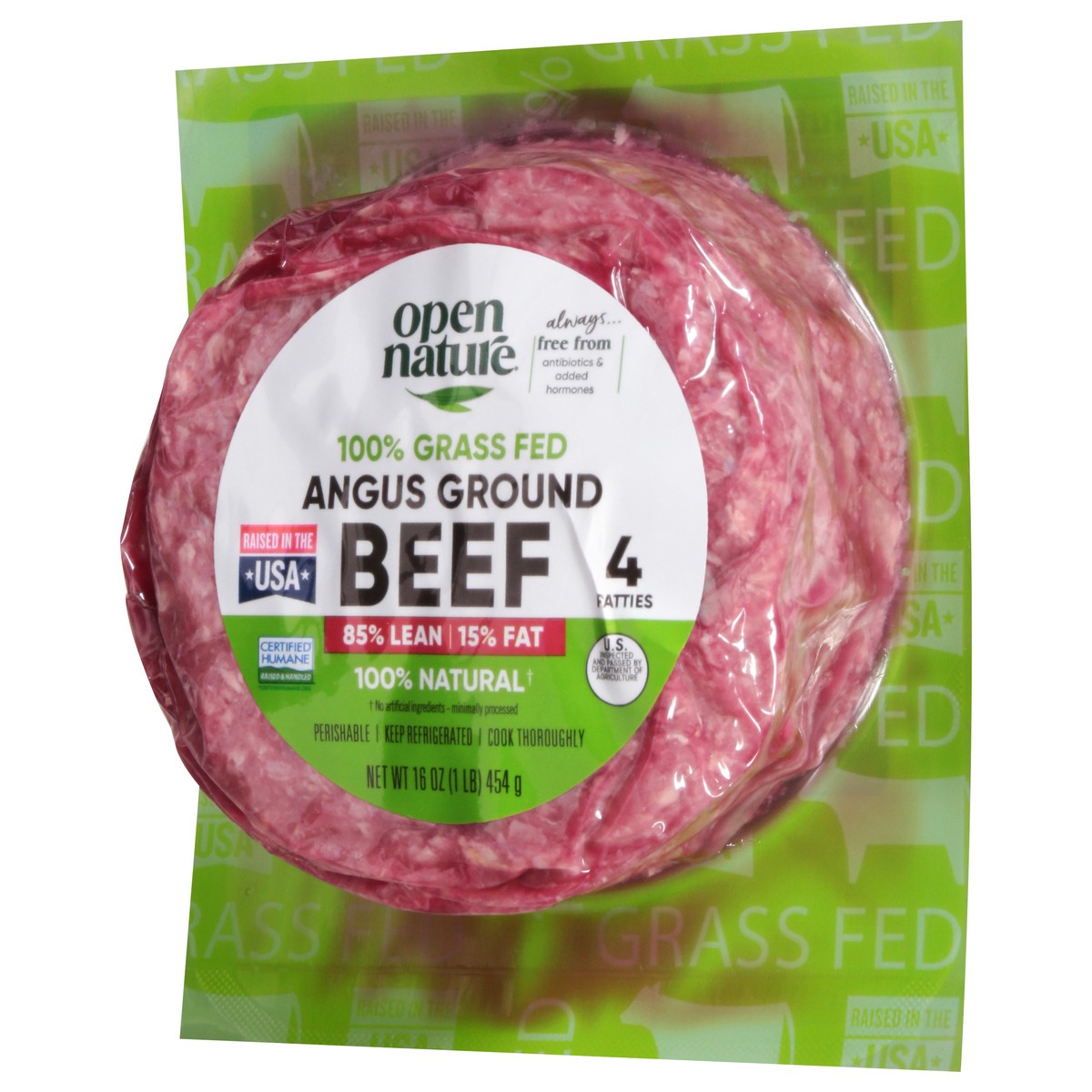 slide 3 of 9, Open Nature Grass Fed Angus Beef Patties, 16 oz