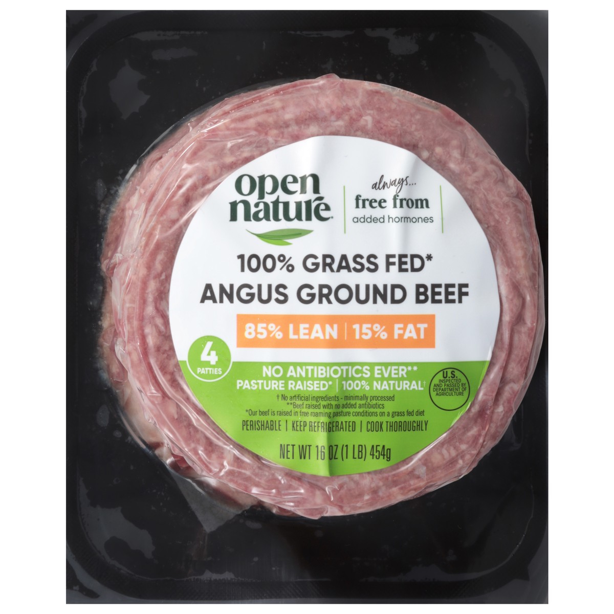 slide 1 of 9, Open Nature Grass Fed Angus Beef Patties, 16 oz