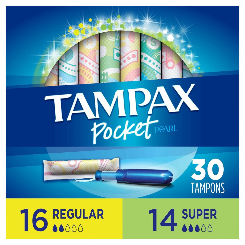 slide 8 of 8, Tampax Pocket Pearl Duopack Regular/Super Absorbency Compact Unscented Tampons 30 ea, 30 ct