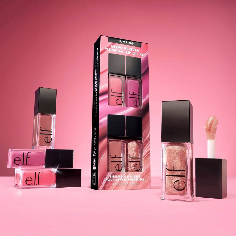 slide 8 of 9, E.l.f. Glow Reviver Glow Reviver Plumping Lip Oil Kit, 4 ct