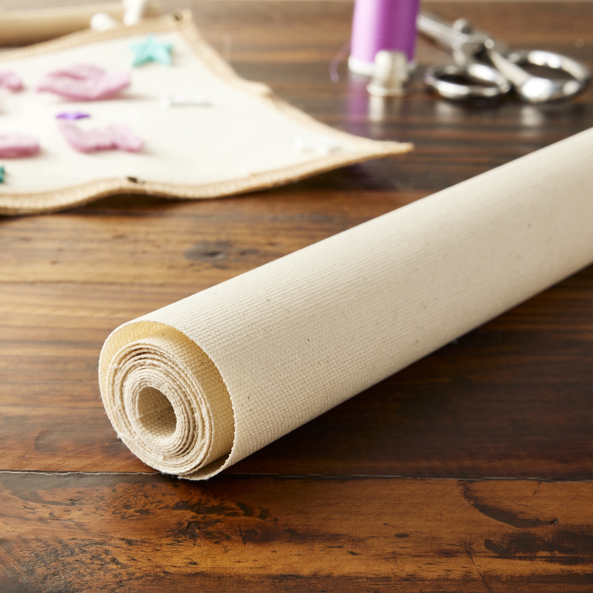 slide 2 of 4, Natural Laminated Canvas Fabric Roll By Loops & Threads, 12 in x 47 in