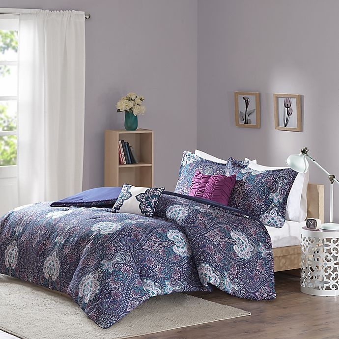 slide 1 of 5, Intelligent Design Giselle Full/Queen Comforter Set - Purple, 1 ct