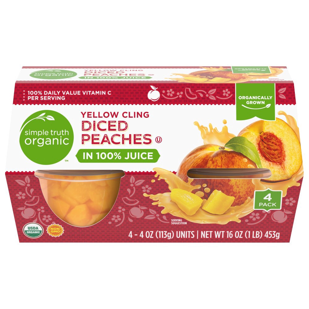 slide 1 of 3, Simple Truth Sto Diced Peaches, 4 ct; 4 oz