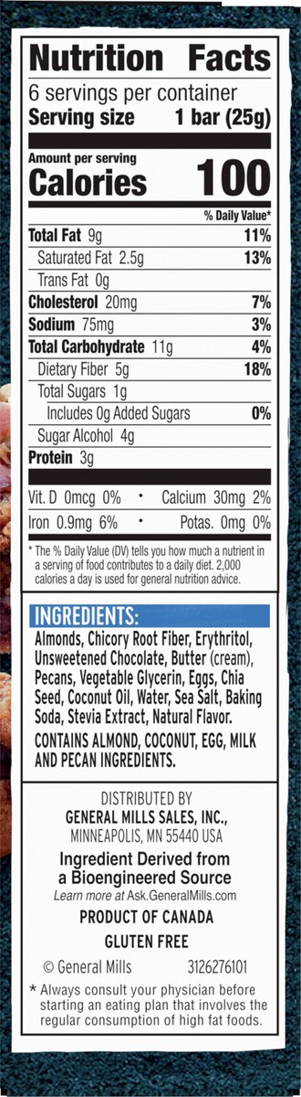 slide 7 of 9, :ratio Soft Baked Bars, Chocolate Chunk Cookie, 1g Sugar, Keto Friendly, 5.34 OZ (6 Bars), 6 ct