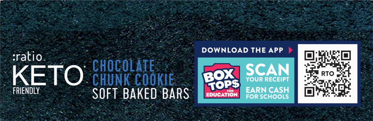 slide 5 of 9, :ratio Soft Baked Bars, Chocolate Chunk Cookie, 1g Sugar, Keto Friendly, 5.34 OZ (6 Bars), 6 ct