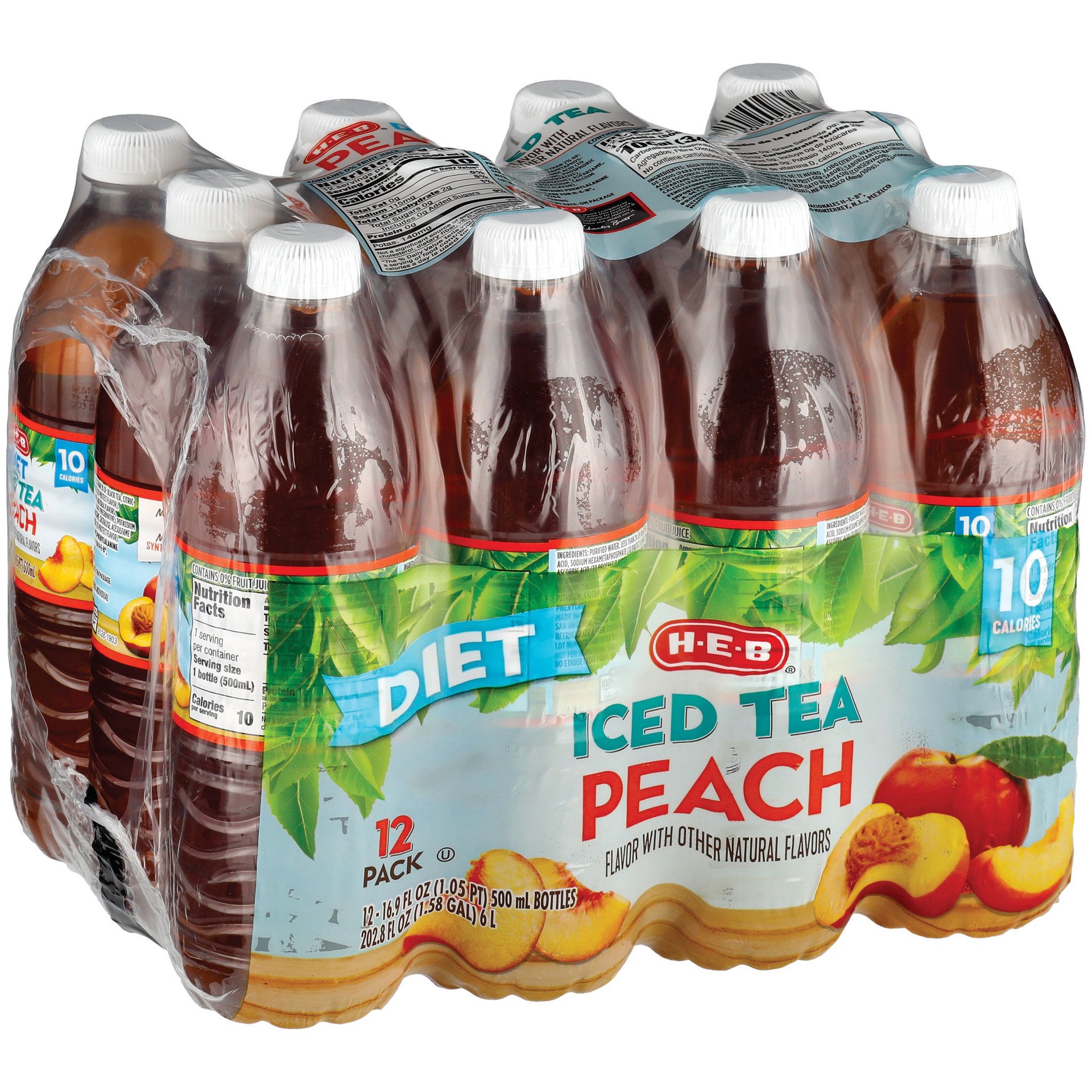 slide 1 of 1, H-E-B Diet Peach Iced Tea - 16.9 oz, 12 ct
