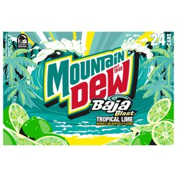 Mountain Dew Baja Blast Soda Tropical Lime 12 Fl Oz 24 Count
