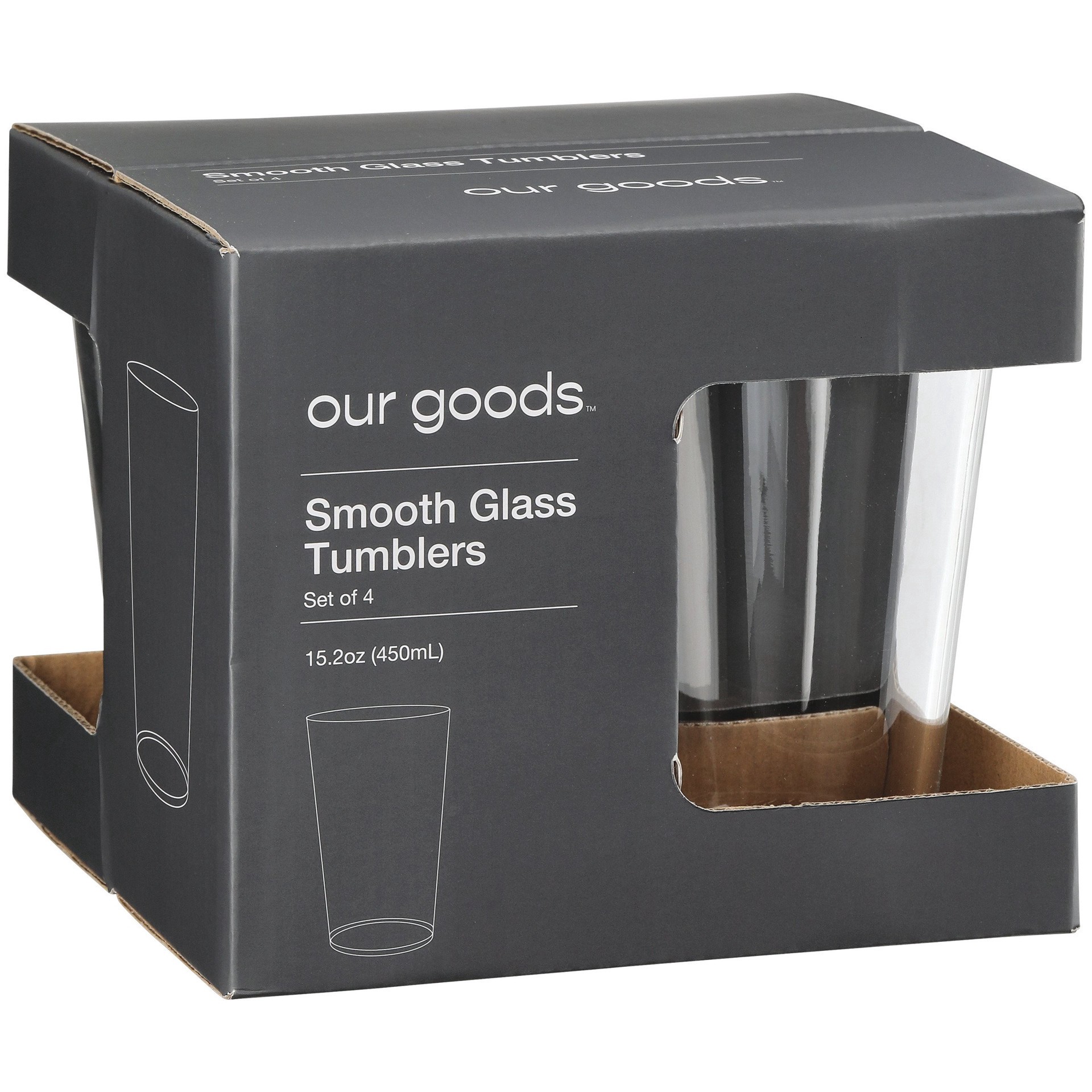 slide 1 of 1, our goods Smooth Glass Tumblers, 15.2 oz, 4 ct