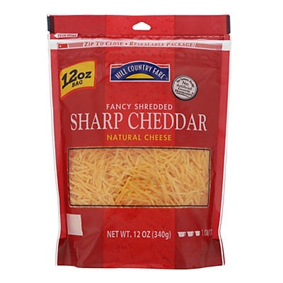 slide 1 of 1, Hill Country Fare Sharp Cheddar Shredded Cheese, 12 oz